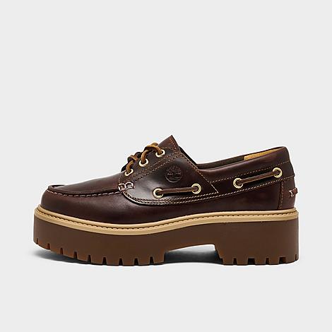 Timberland Women’s Stone Street Premium Platform Boat Shoes in Burgundy Full Leather Size: 5.5