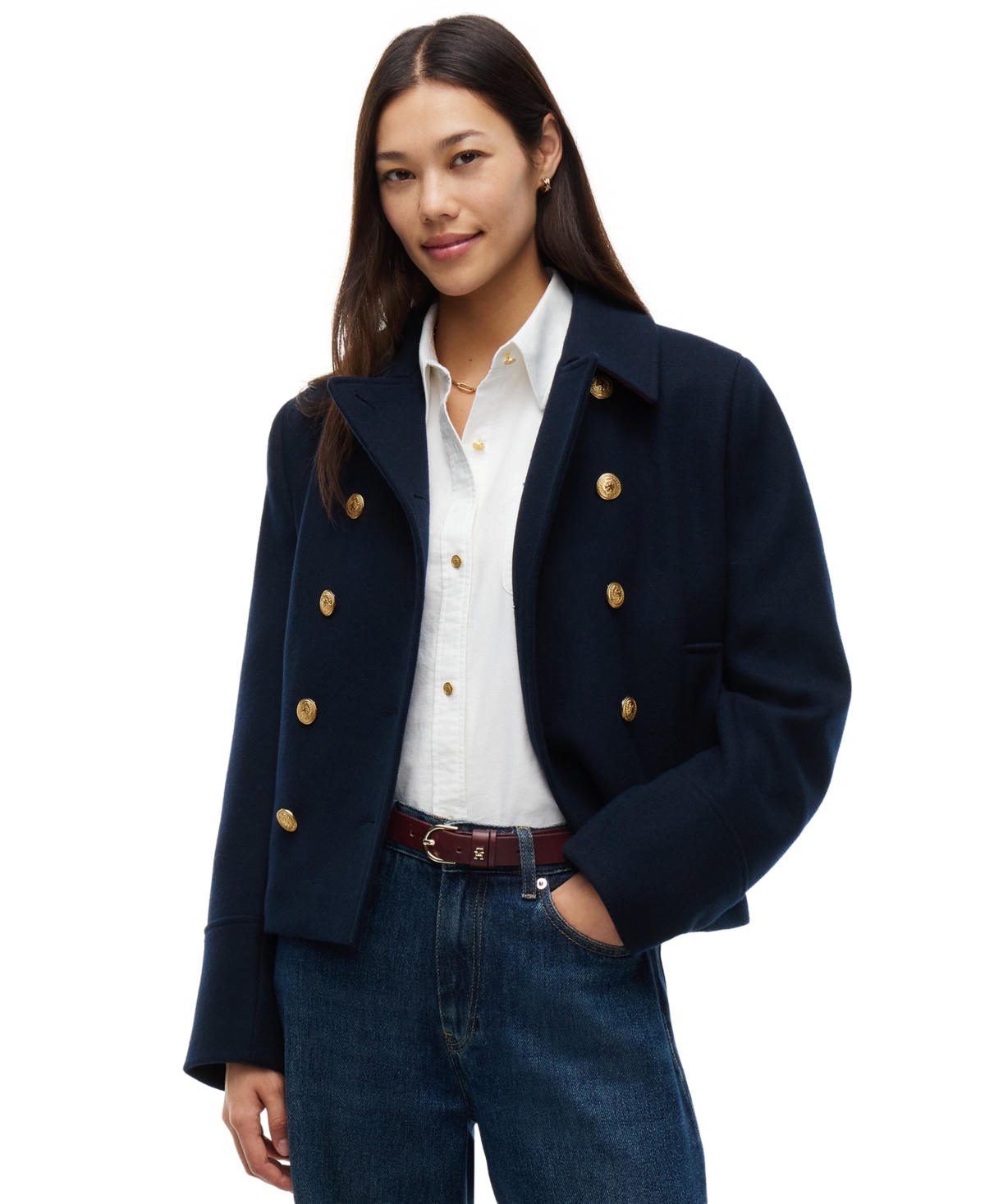 Tommy Hilfiger Women’s American Icons Double-Breasted Wool-Blend Peacoat – Navy