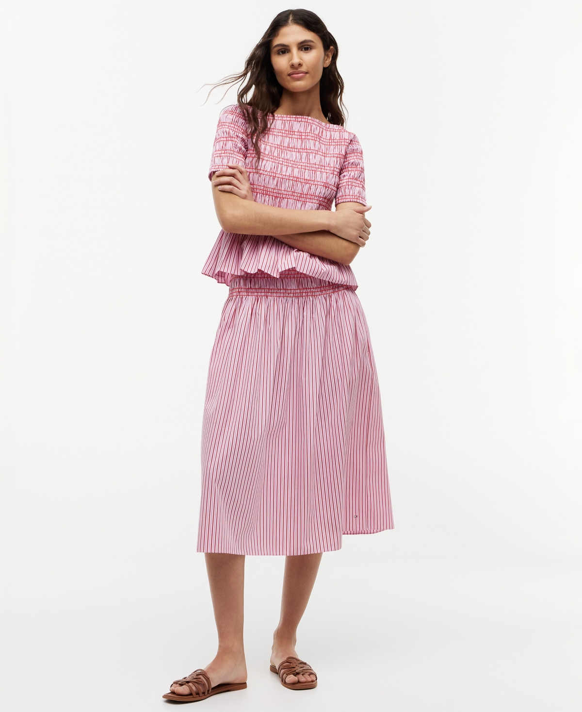 Tommy Hilfiger Women’s Cotton Smocked Striped Midi Skirt – Pink Multi Stripe Tommy Hilfiger Women’s Cotton Smocked Striped Midi Skirt – Pink Multi Stripe