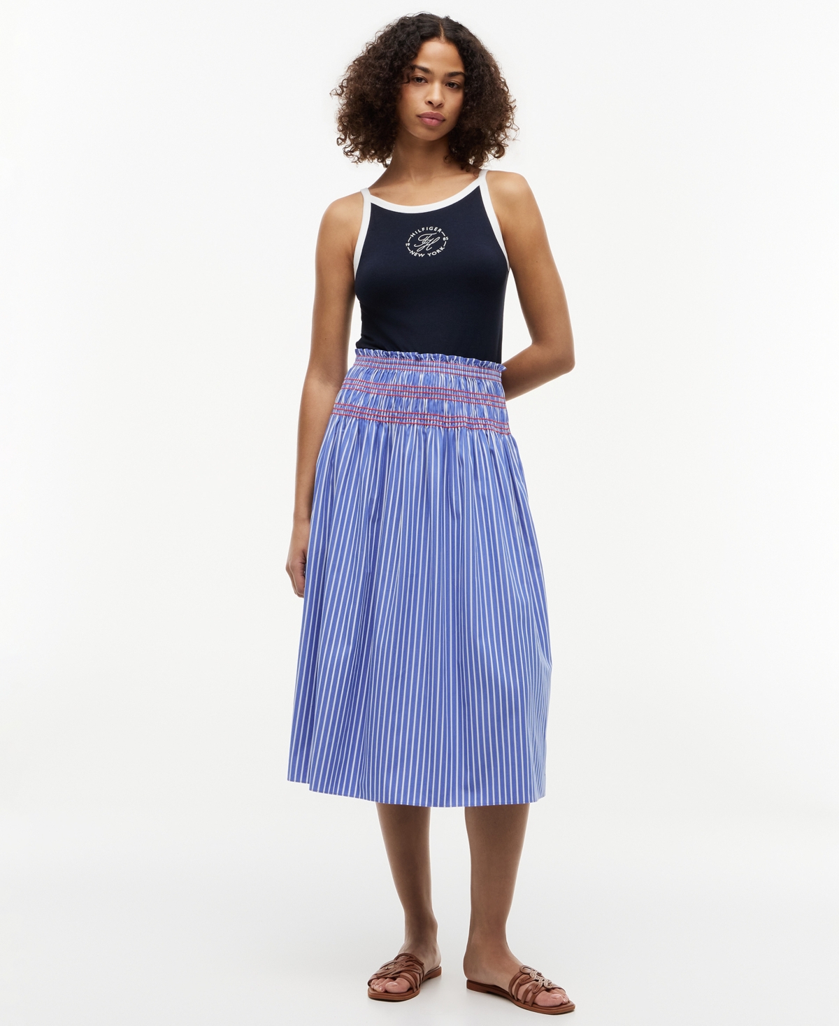 Tommy Hilfiger Women’s Cotton Smocked Striped Midi Skirt – Smocking Stripe Tommy Hilfiger Women’s Cotton Smocked Striped Midi Skirt – Smocking Stripe