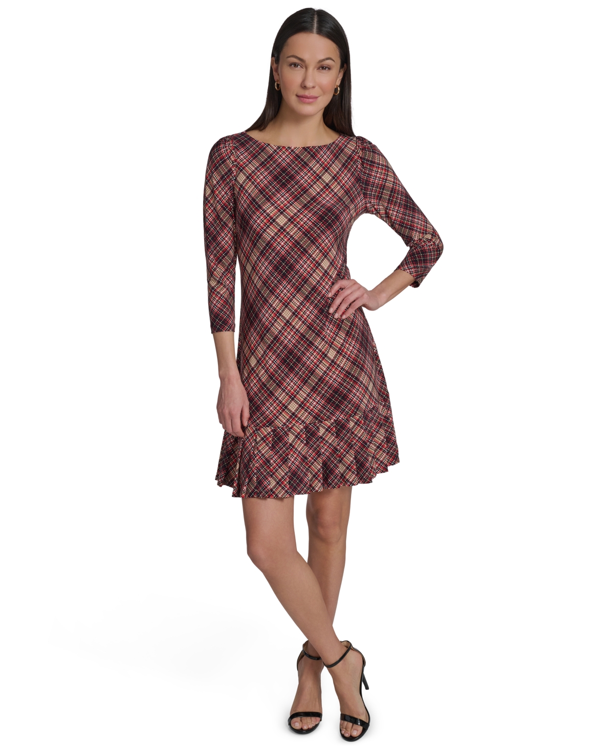 Tommy Hilfiger Women’s Crewneck Pleated Hem Shift Dress – Black Multi Tommy Hilfiger Women’s Crewneck Pleated Hem Shift Dress – Black Multi