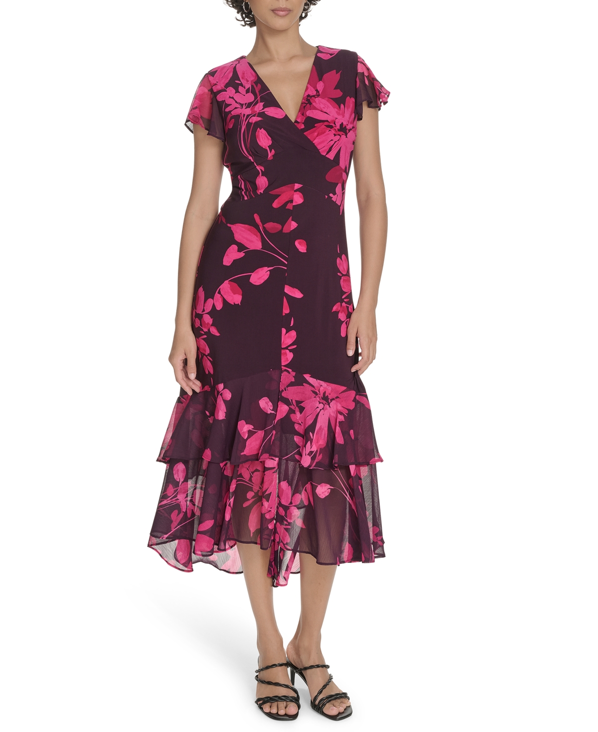 Tommy Hilfiger Women’s Flutter Sleeve Chiffon Dress – Wine Berry Multi Tommy Hilfiger Women’s Flutter Sleeve Chiffon Dress – Wine Berry Multi