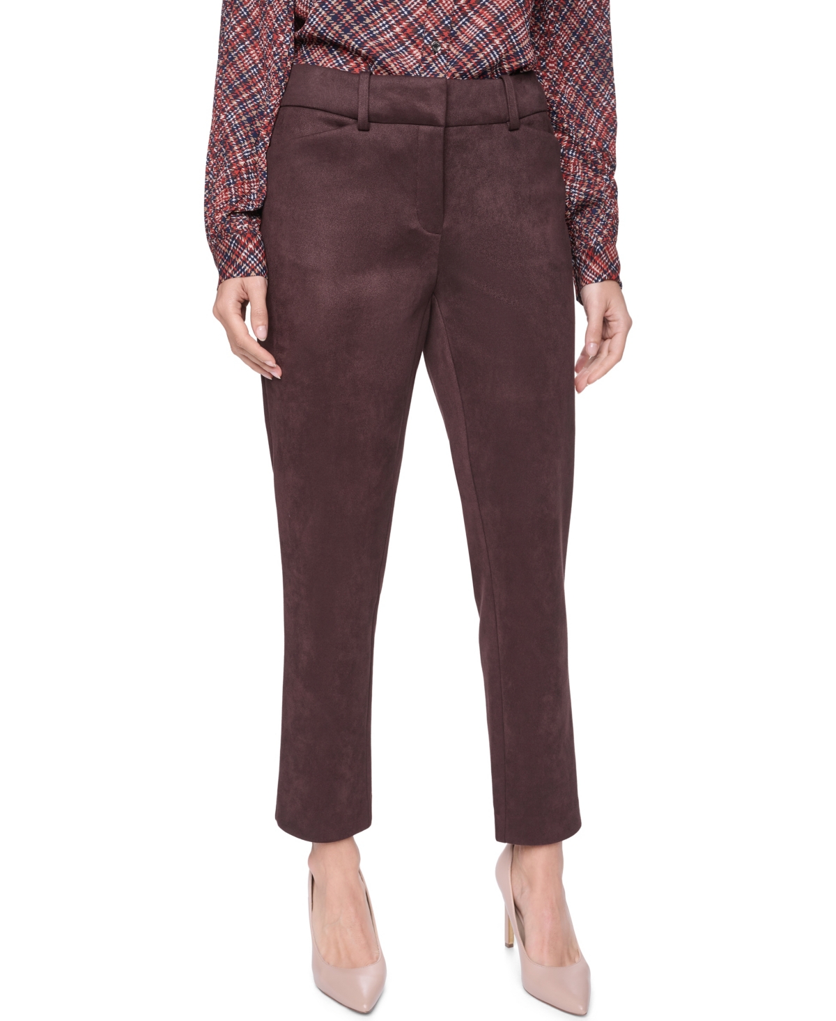 Tommy Hilfiger Women’s Mid-Rise Straight Faux Suede Pants – Chicory