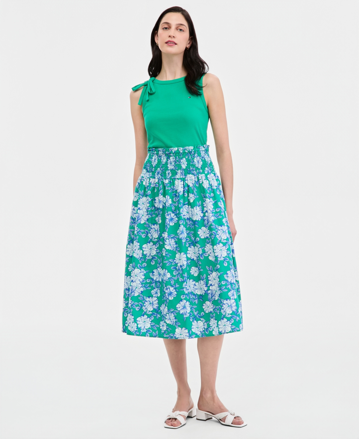 Tommy Hilfiger Women’s Smocked Pull-On Midi Skirt – Dense Hibiscus Triple White Jade Wink Tommy Hilfiger Women’s Smocked Pull-On Midi Skirt – Dense Hibiscus Triple White Jade Wink