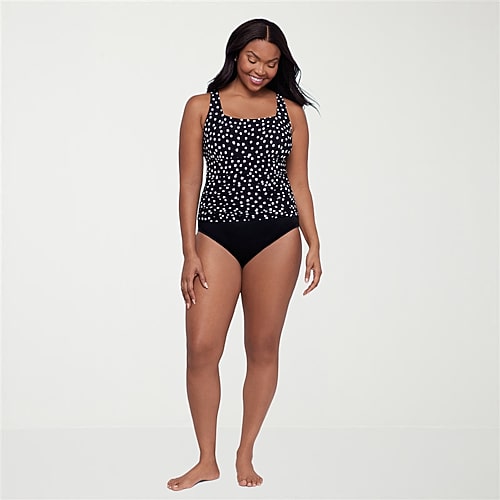 Trimshaper Womens Dots Full Coverage One Piece Swimsuit, 14, Black