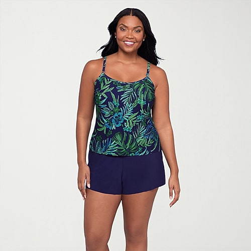 Trimshaper Womens Leaf Moderate Coverage One Piece Swimsuit, 10, Blue