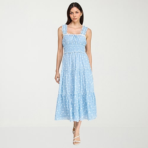 Trixxi Womens Juniors Square Neck Sleeveless Floral A-Line Dress, Small, Blue Trixxi Womens Juniors Square Neck Sleeveless Floral A-Line Dress, Small, Blue