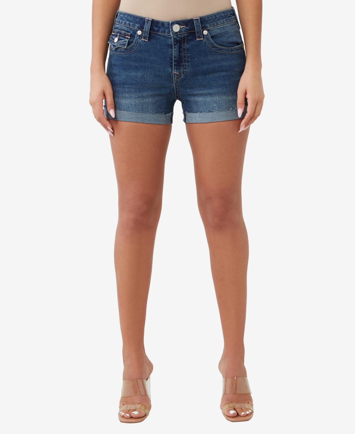 True Religion Women’s Jennie Flap Rolled Denim Shorts – Persian Gulf True Religion Women’s Jennie Flap Rolled Denim Shorts – Persian Gulf