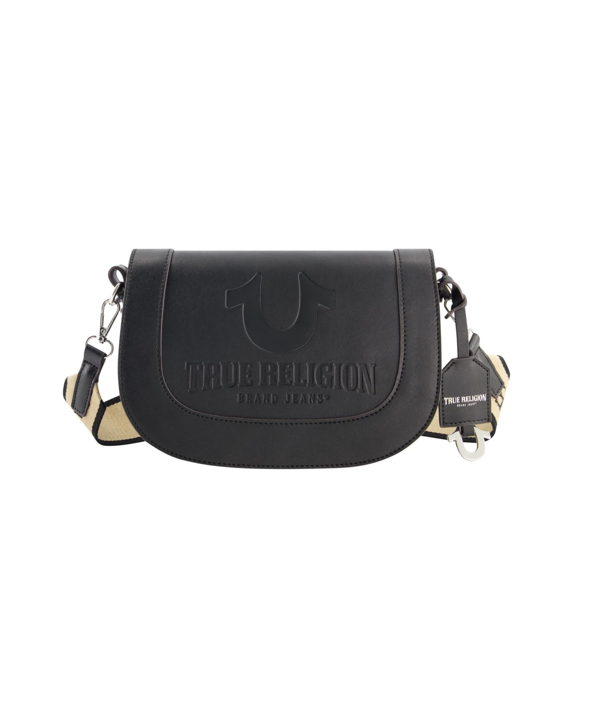 True Religion debossed logo flap shoulder bag – Black