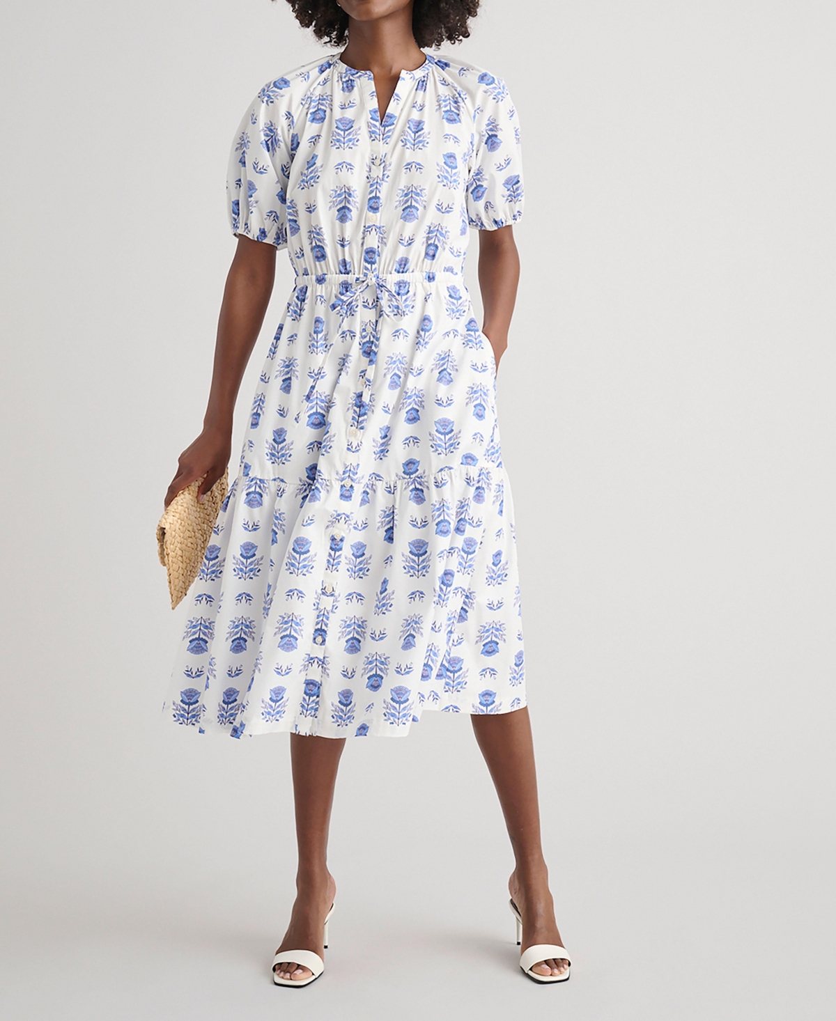 UNTUCKit Women’s Stretch Cotton Printed Brigette Midi Dress – White