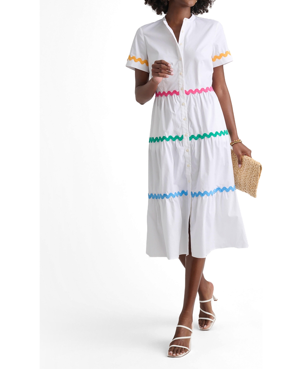 UNTUCKit Women’s Stretch Cotton Ric Rac Tiered Justine Dress – White UNTUCKit Women’s Stretch Cotton Ric Rac Tiered Justine Dress – White