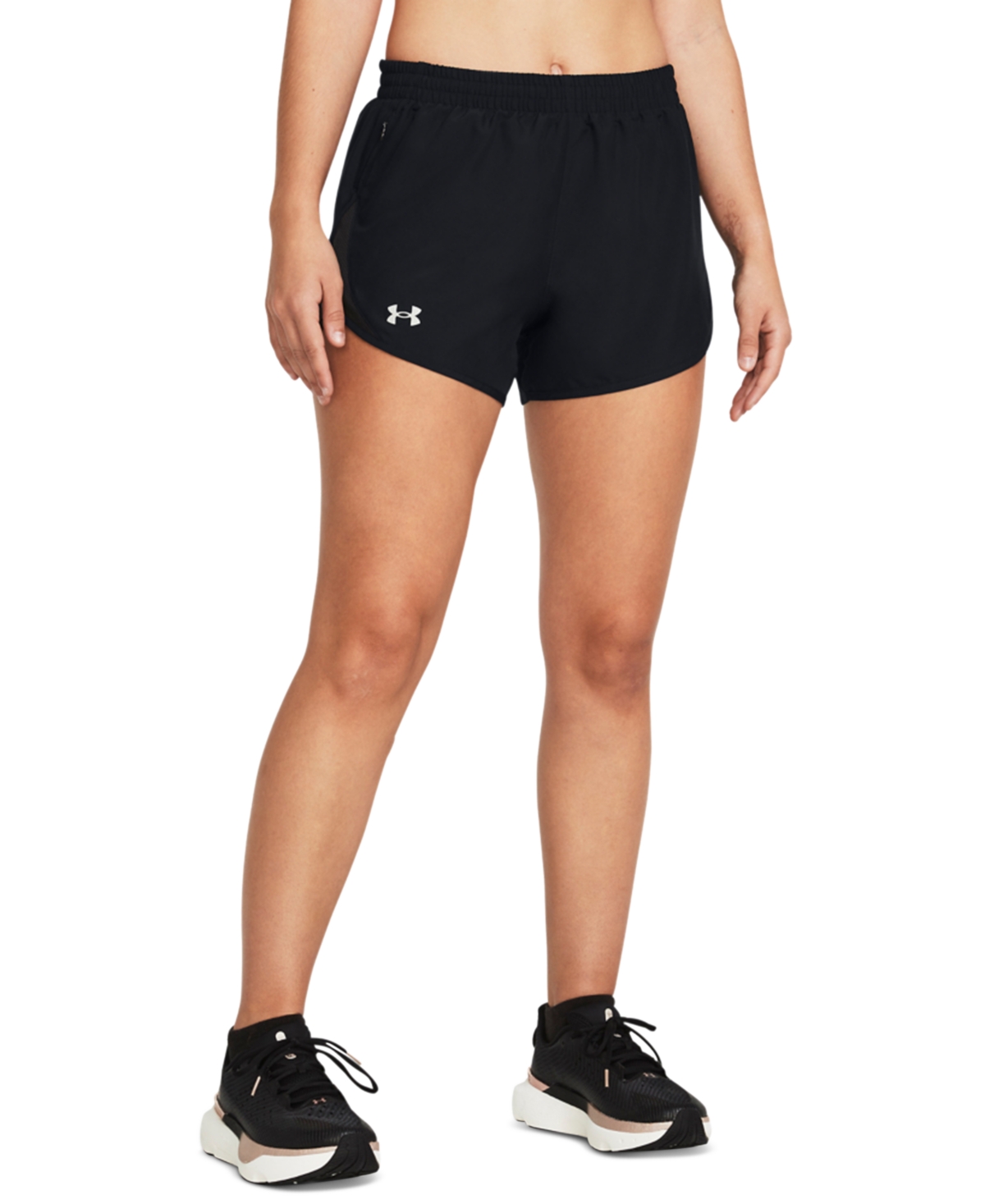 Under Armour Women’s Fly By Mesh-Panel Running Shorts – Black/Reflective