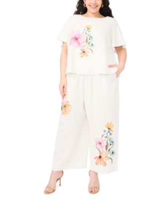 Vince Camuto Crewneck With Flutter Sleeves Smocked Wide Leg Vince Camuto Crewneck With Flutter Sleeves Smocked Wide Leg