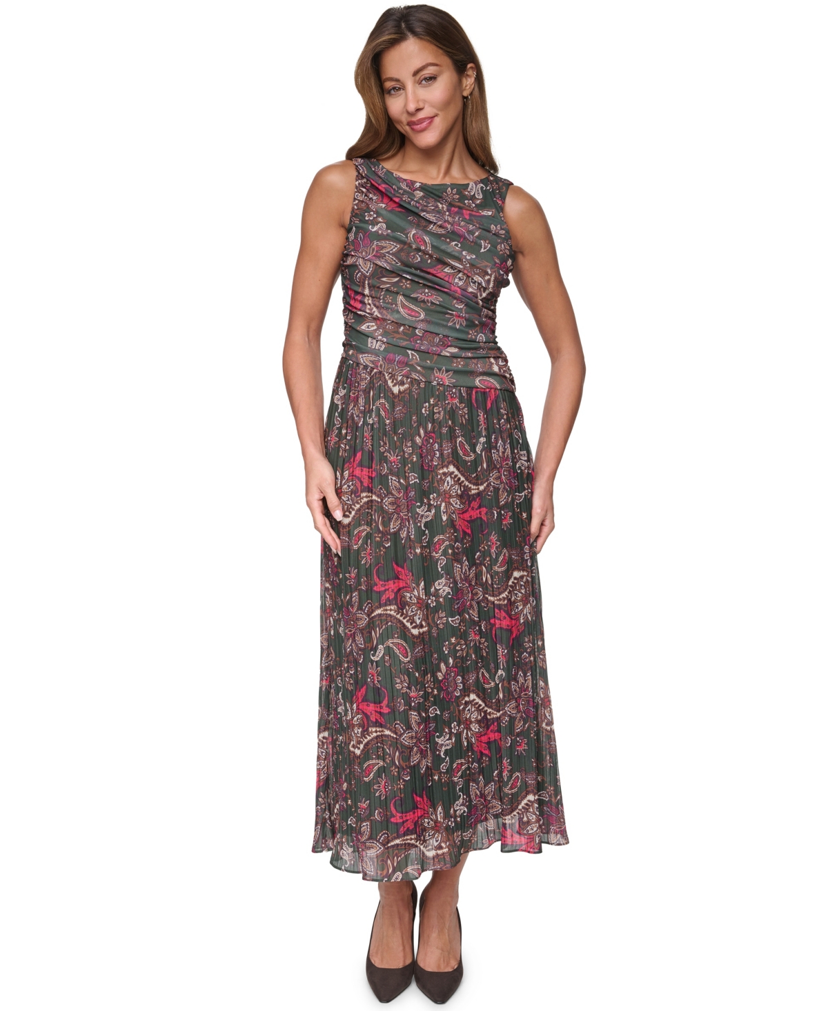 Vince Camuto Women’s Boat Neck Twofer Dress – Green