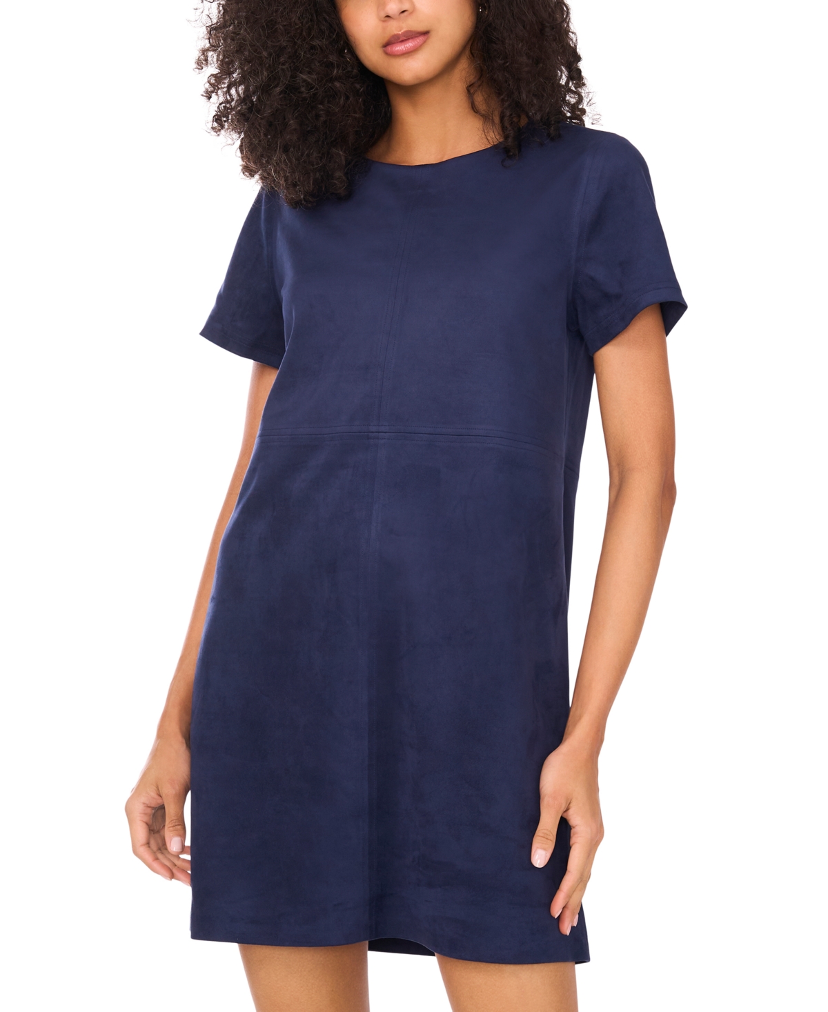 Vince Camuto Women’s Faux-Suede Seamed-Panel Shift Mini Dress – Classic Navy