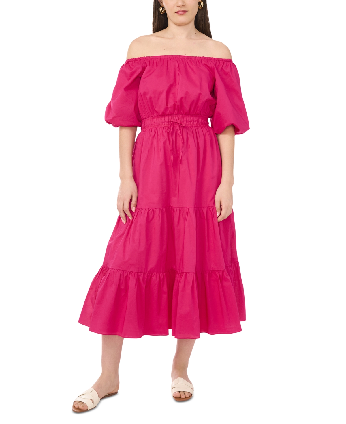 Vince Camuto Women’s Off-The-Shoulder Tiered Maxi Dress – Bright Ros Vince Camuto Women’s Off-The-Shoulder Tiered Maxi Dress – Bright Ros