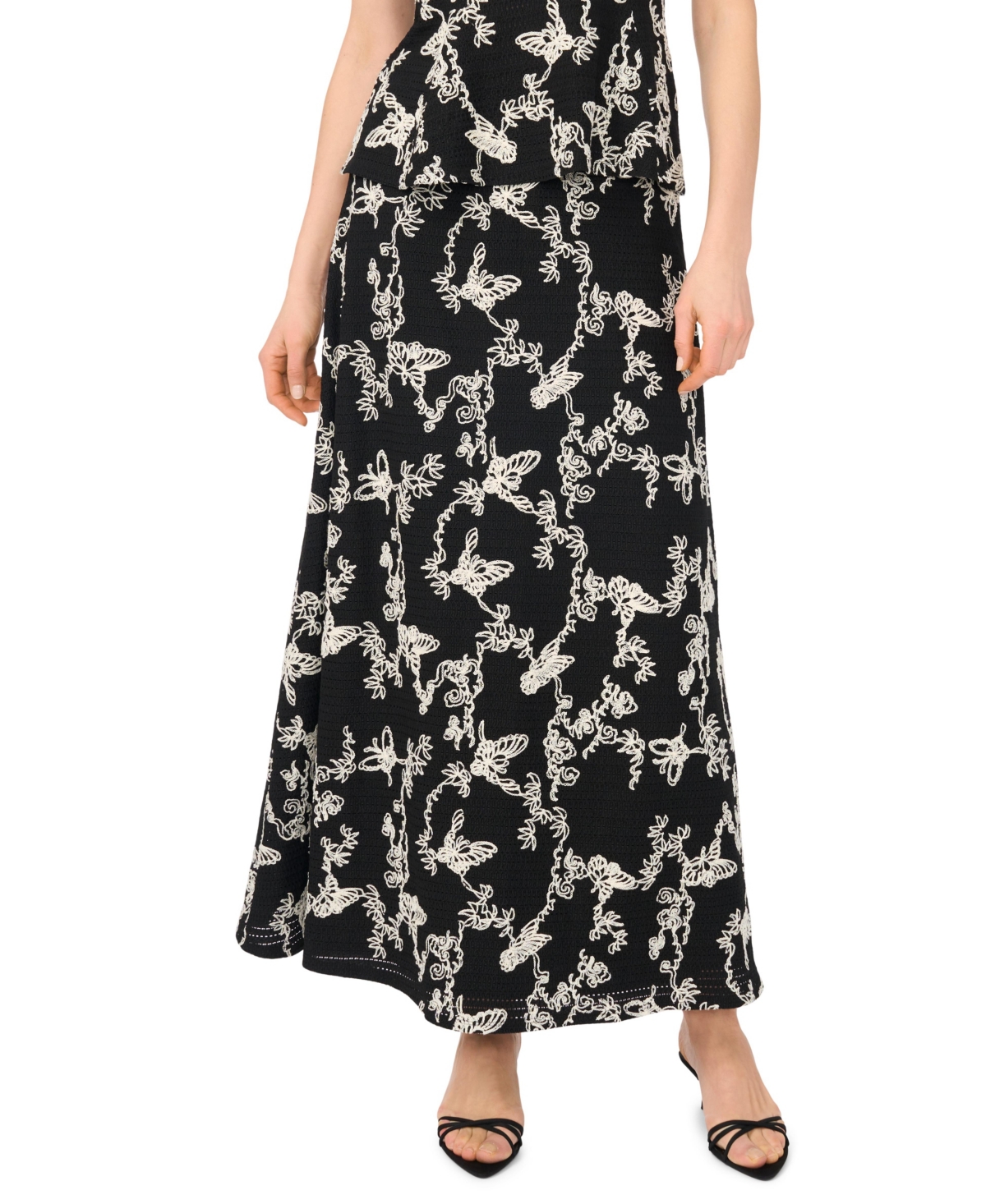 Vince Camuto Women’s Printed A-Line Maxi Skirt – Rich Black