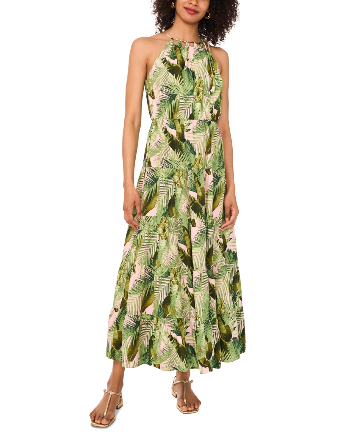 Vince Camuto Women’s Printed Halter A-Line Dress – Pink Blush