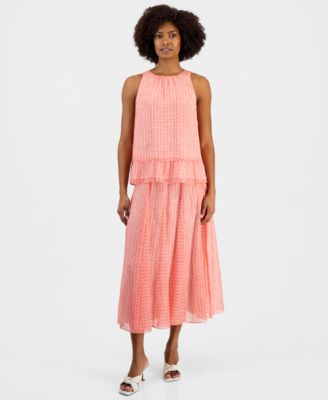 Vince Camuto Womens Printed Peplum Hem Sleeveless Top Pull On Pleated Waist Skirt