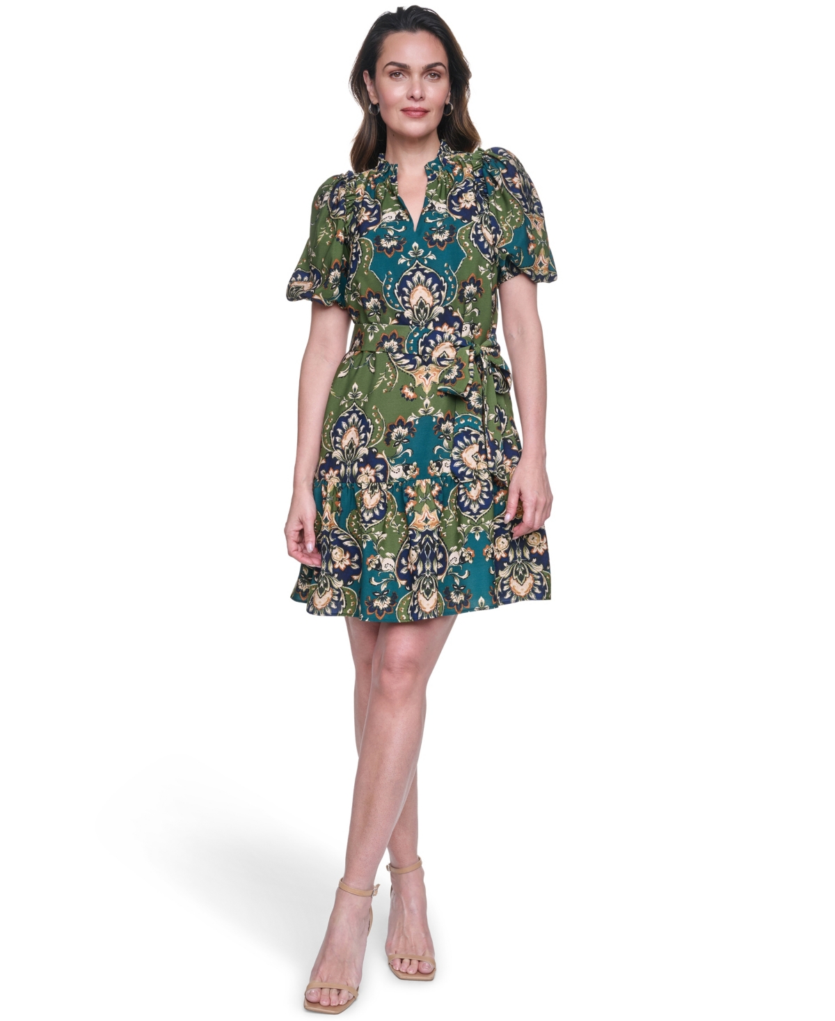 Vince Camuto Women’s Printed Puff-Sleeve Dress – Green Multi Vince Camuto Women’s Printed Puff-Sleeve Dress – Green Multi