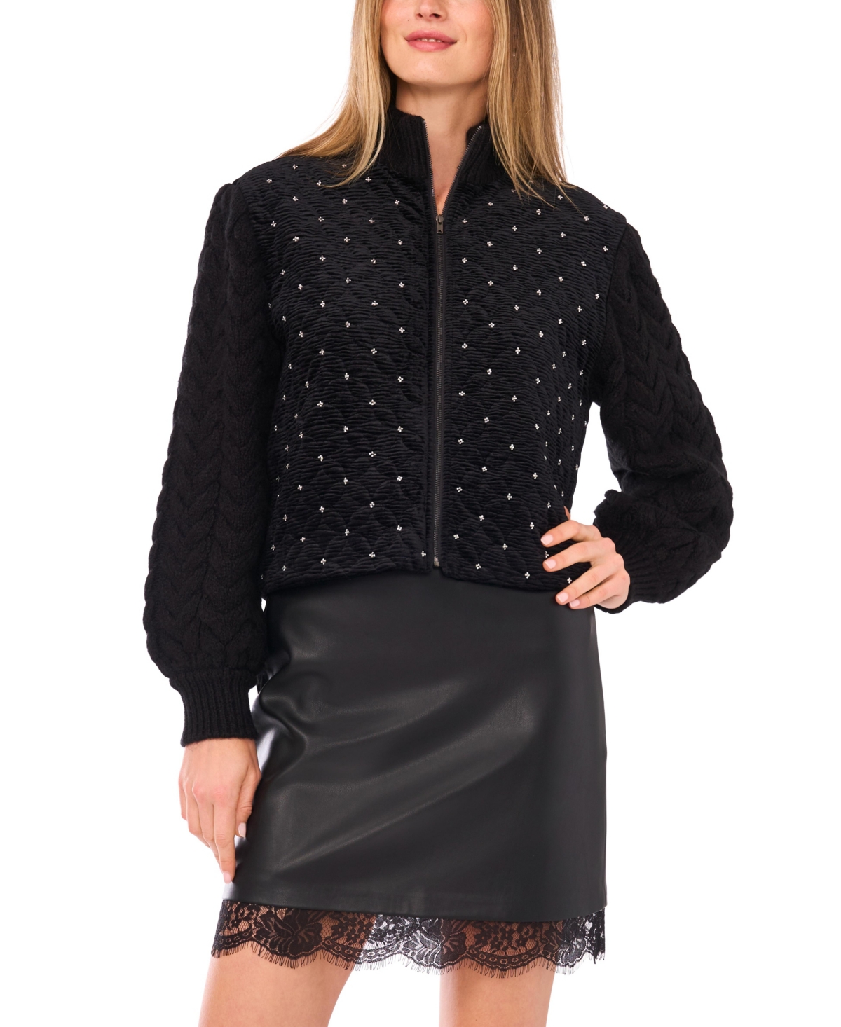 Vince Camuto Women’s Quilted Velvet Long Sleeve Jacket – Rich Black Vince Camuto Women’s Quilted Velvet Long Sleeve Jacket – Rich Black