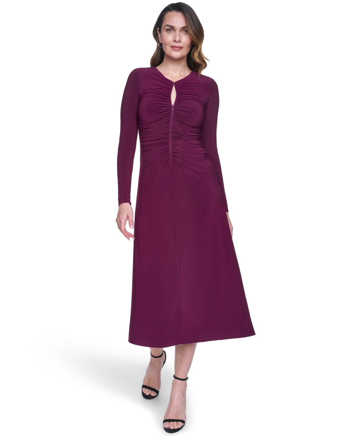 Vince Camuto Women’s Shirred Long-Sleeve Dress – Aubergine