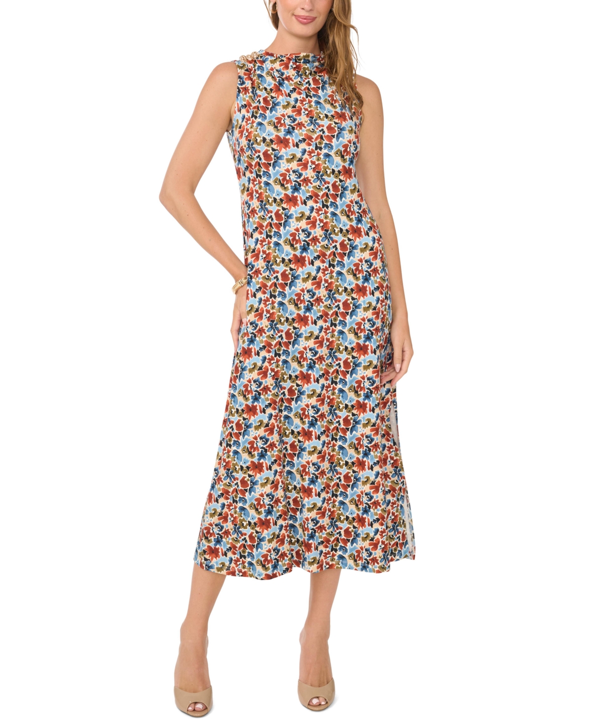Vince Camuto Women’s Sleeveless Mock Neck Knit Midi Dress – Denim Navy Vince Camuto Women’s Sleeveless Mock Neck Knit Midi Dress – Denim Navy