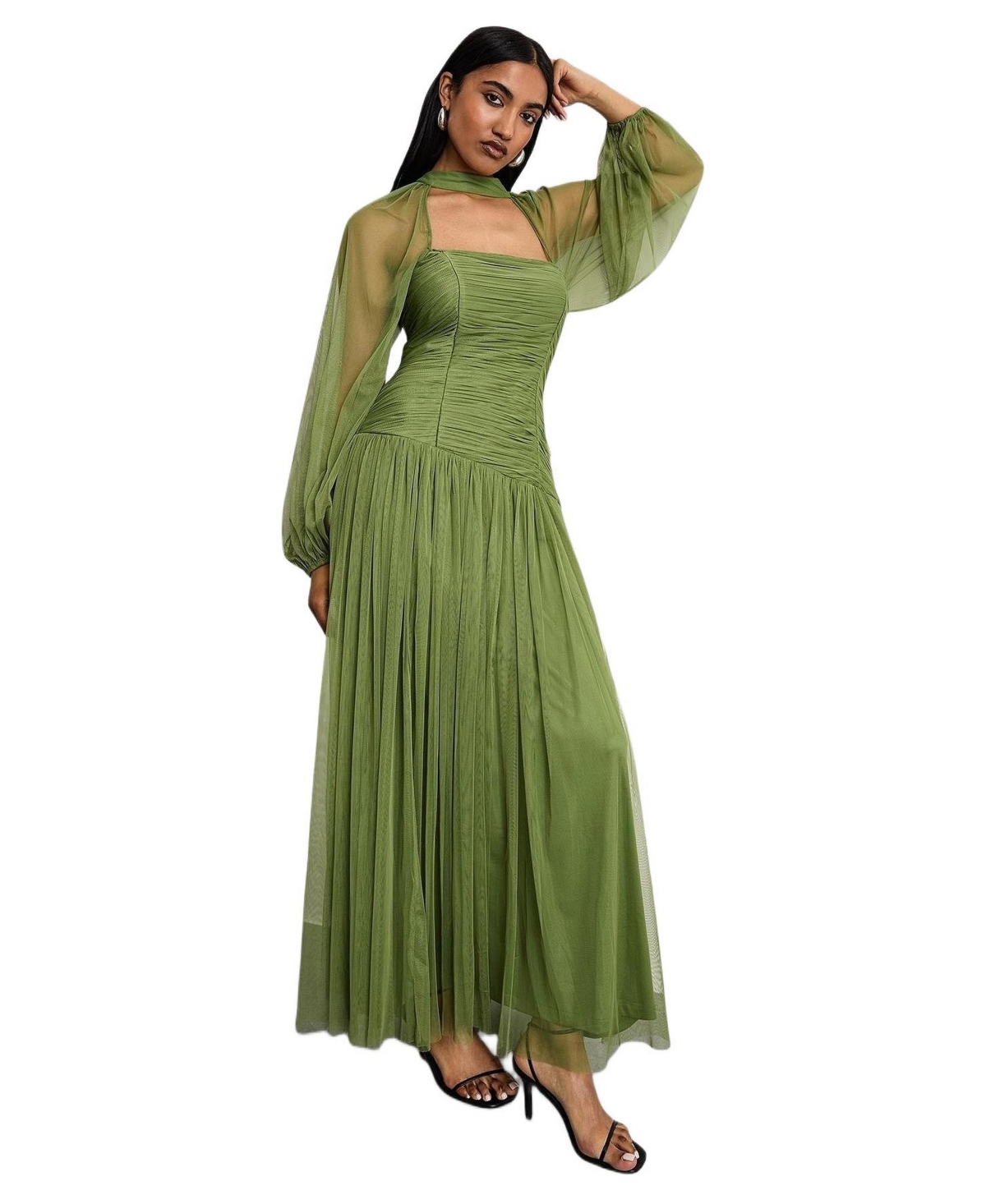 Warehouse Women’s Bow Detail Gathered Tulle Maxi Dress – Green Warehouse Women’s Bow Detail Gathered Tulle Maxi Dress – Green