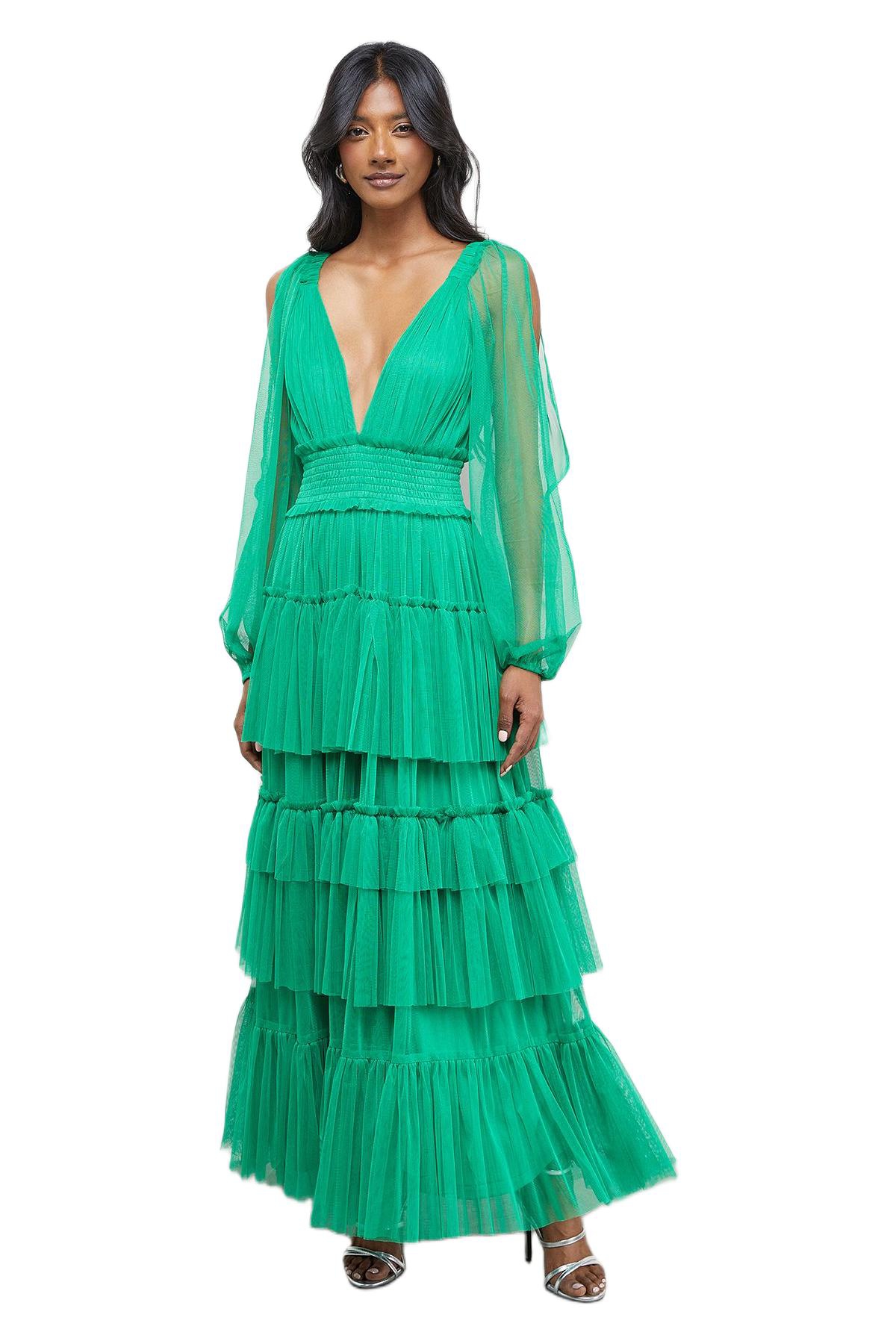 Warehouse Women’s Cinched Waist Maxi Dress – Green Warehouse Women’s Cinched Waist Maxi Dress – Green