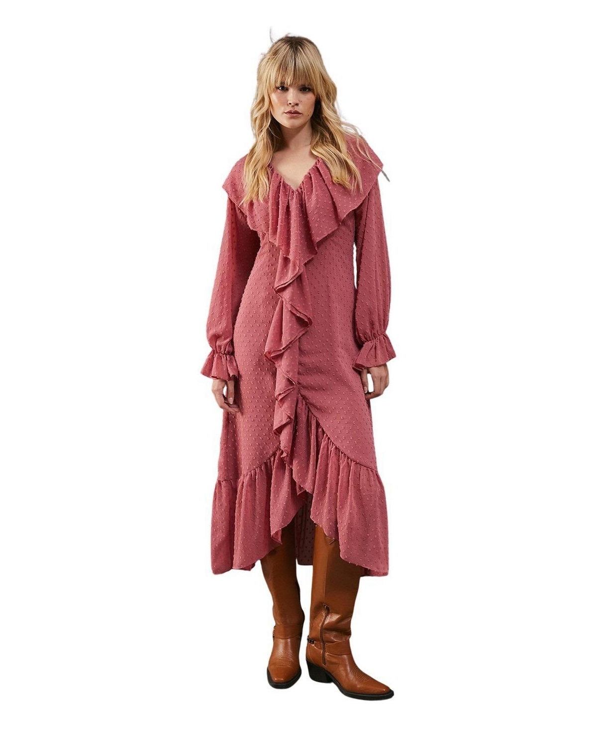 Warehouse Women’s Dobby Chiffon Midi Dress – Rose Warehouse Women’s Dobby Chiffon Midi Dress – Rose