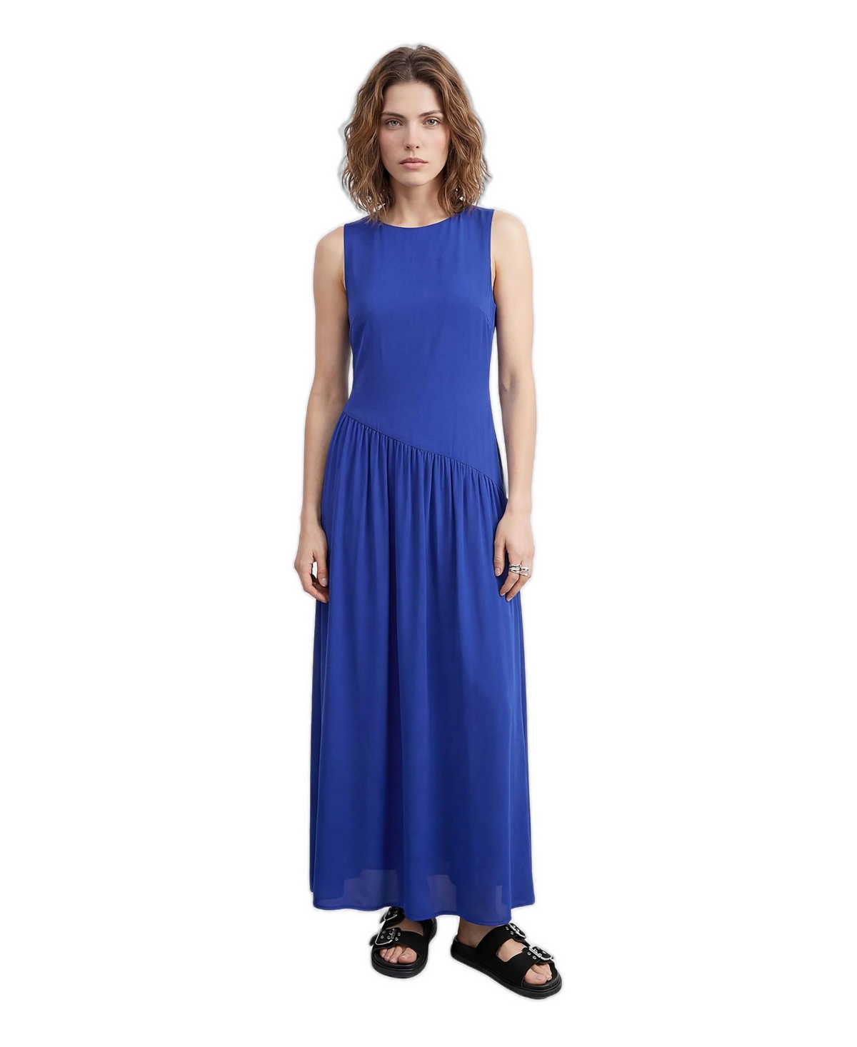 Warehouse Women’s Dropped Waist Chiffon Tiered Maxi Dress – Cobalt