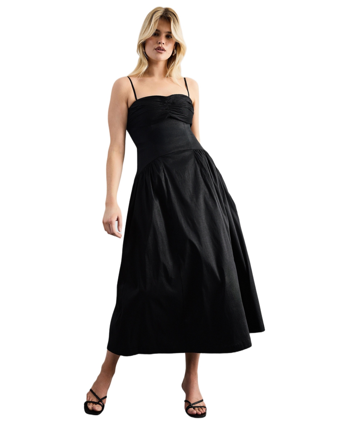 Warehouse Women’s Dropped Waist Ruched Bust Midi Dress – Black Warehouse Women’s Dropped Waist Ruched Bust Midi Dress – Black
