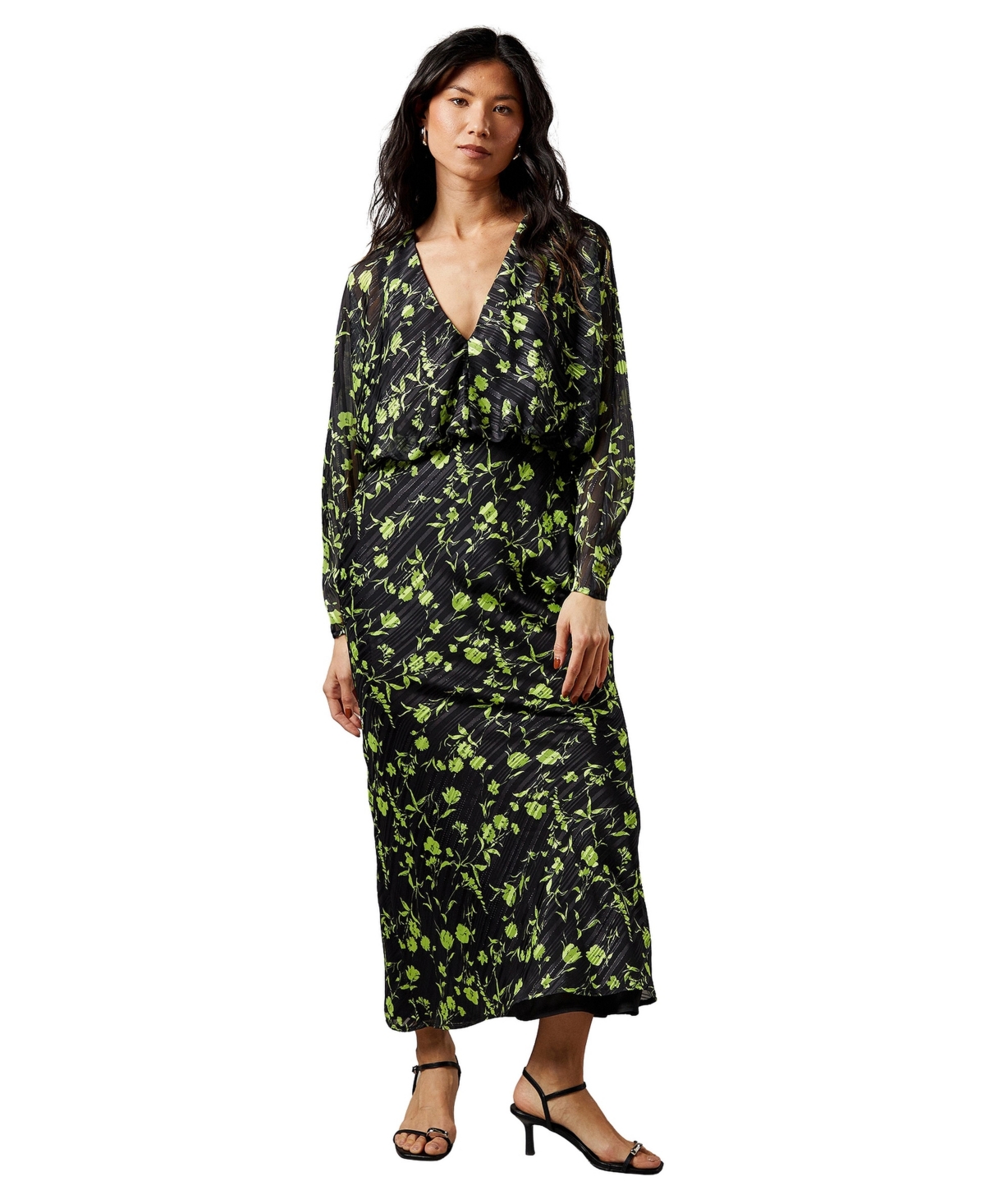 Warehouse Women’s Shadow Stripe Floral Batwing Midi Dress – Floral Warehouse Women’s Shadow Stripe Floral Batwing Midi Dress – Floral