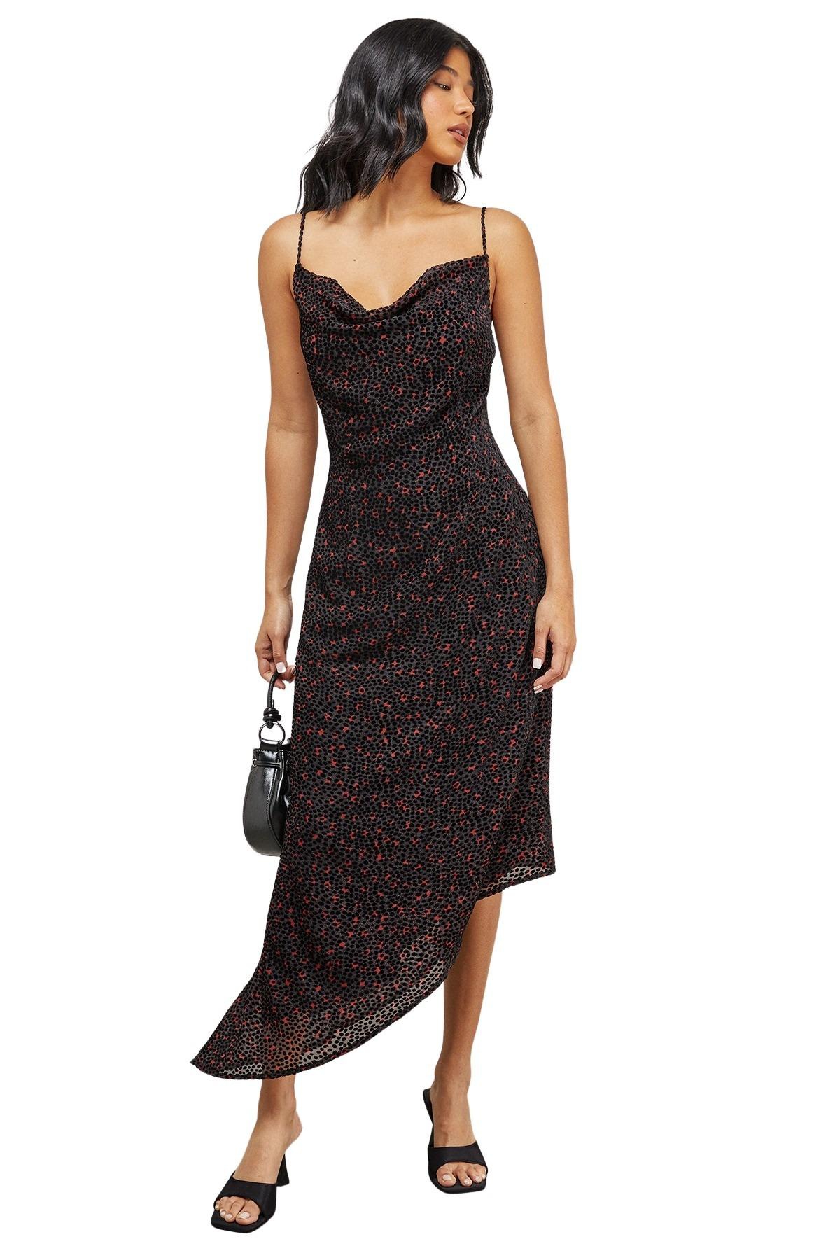 Warehouse Women’s Spot Devore Cowl Neck Maxi Dress. – Red