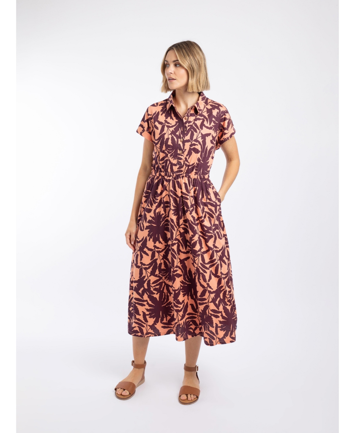 Weird Fish Women’s Artemis Printed Jersey Shift Dress – Sunset