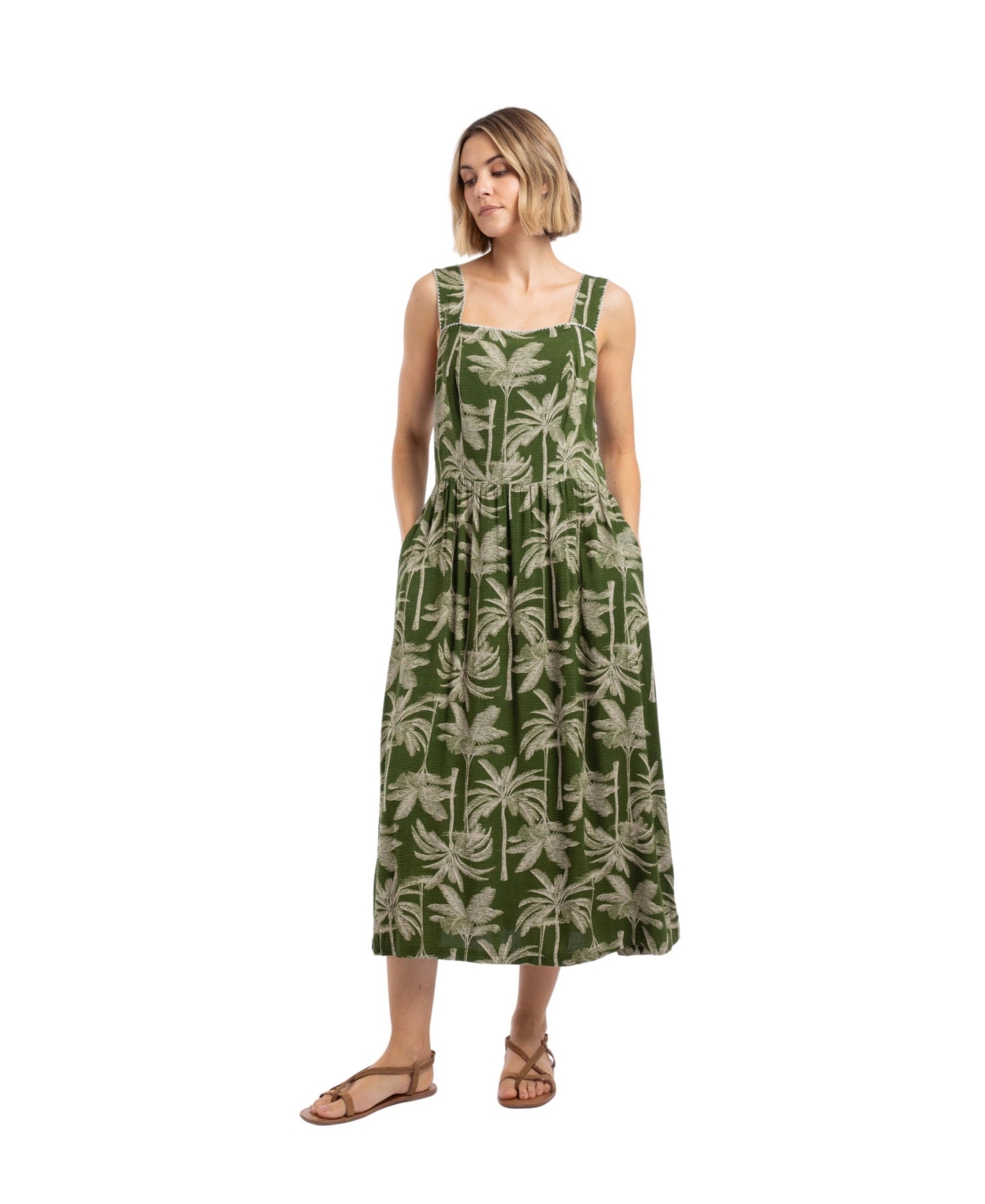 Weird Fish Women’s Tatum Printed Square Neck Midi Dress – Ginko green Weird Fish Women’s Tatum Printed Square Neck Midi Dress – Ginko green