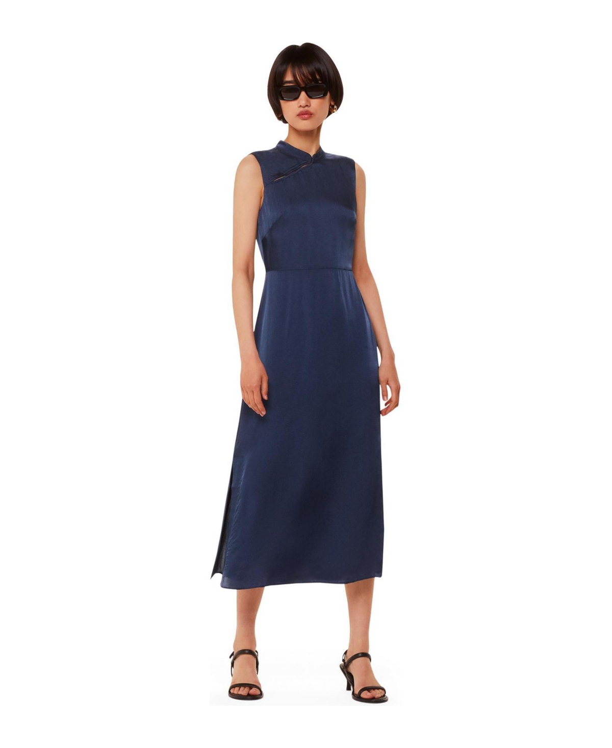 Whistles Women’s Aria Satin Sleeveless Midi Dress – Navy Whistles Women’s Aria Satin Sleeveless Midi Dress – Navy