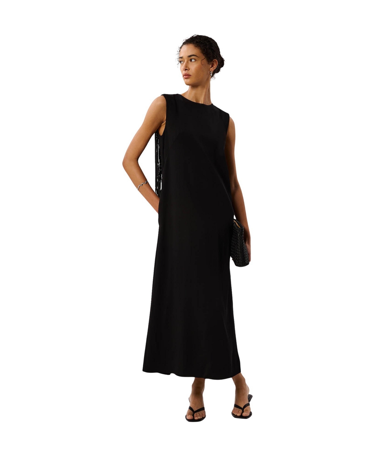 Whistles Women’s Back Fringe Detail Midi Dress – Black