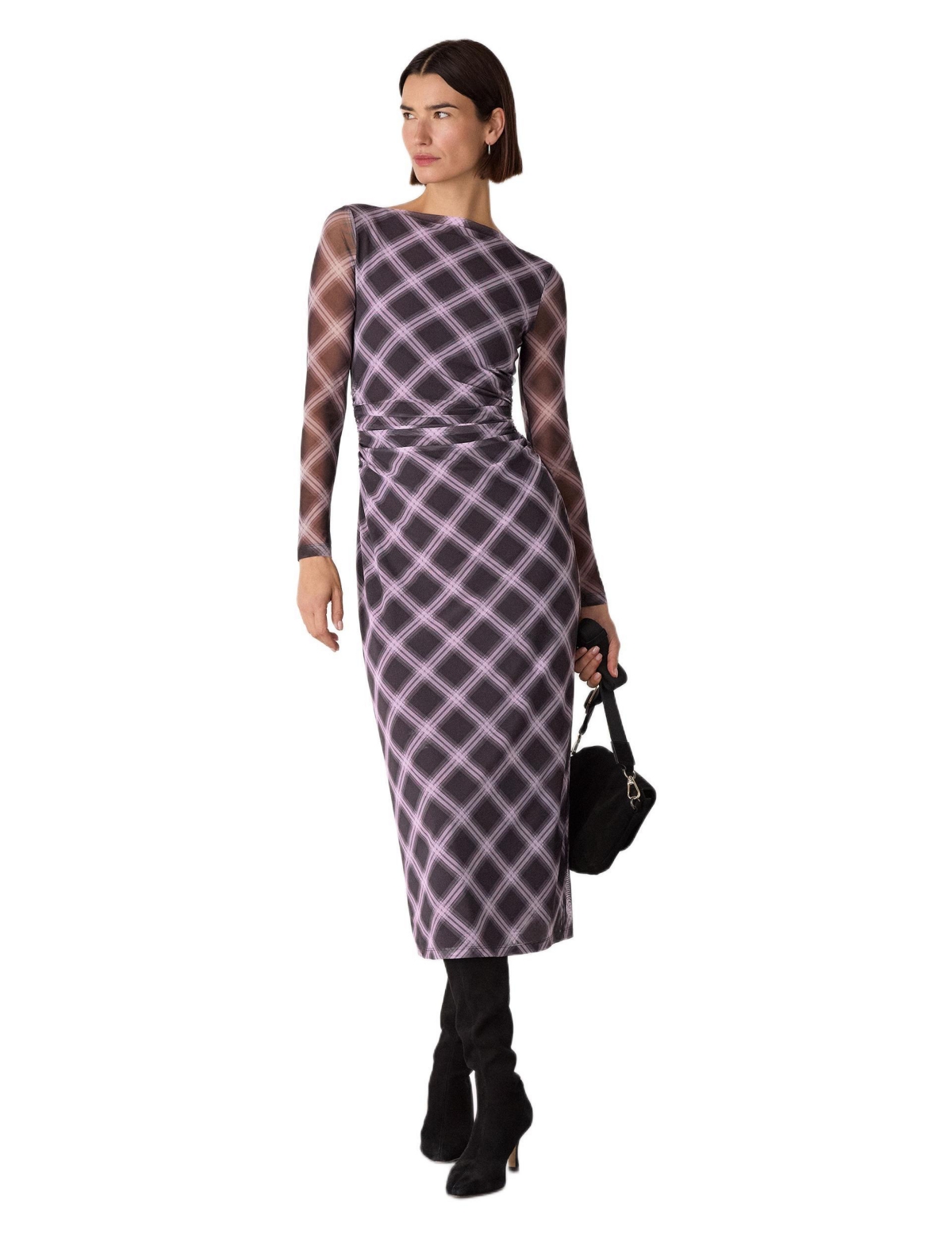 Whistles Women’s Check Mesh Dress – Dark Grey Whistles Women’s Check Mesh Dress – Dark Grey