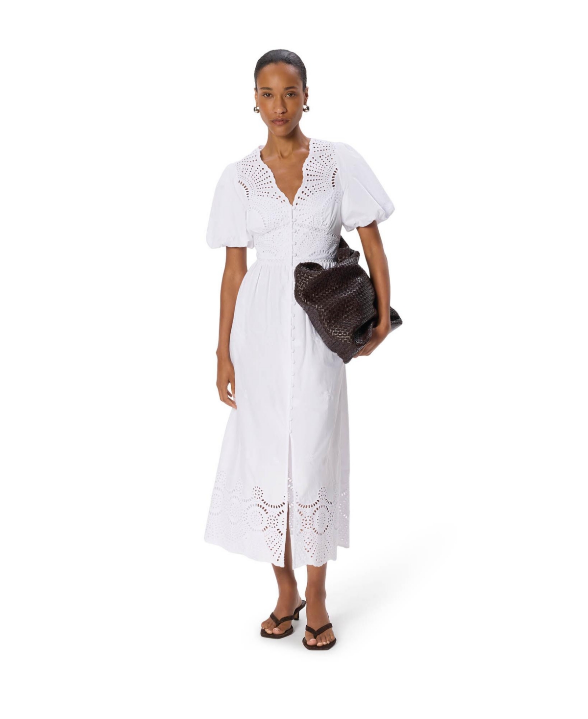 Whistles Women’s Cotton Broderie V-Neck Dress – White Whistles Women’s Cotton Broderie V-Neck Dress – White