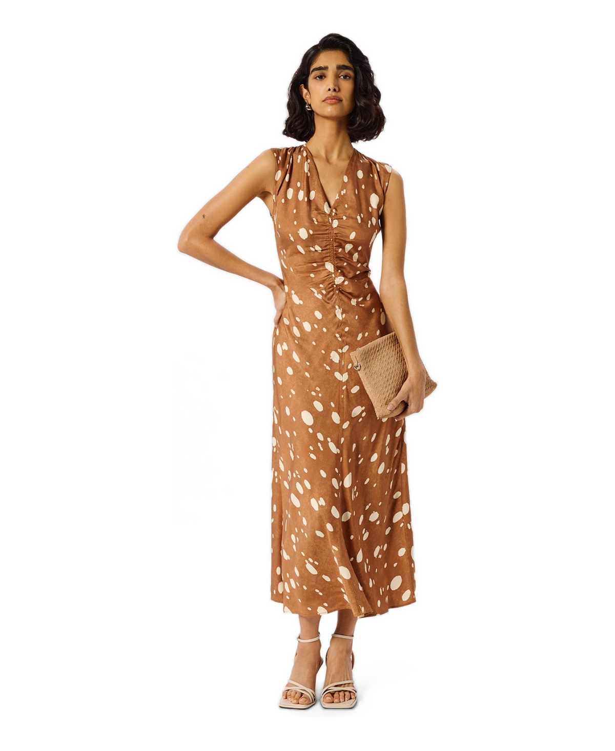 Whistles Women’s Deer Spot Viscose Midi Dress – Brown/multi
