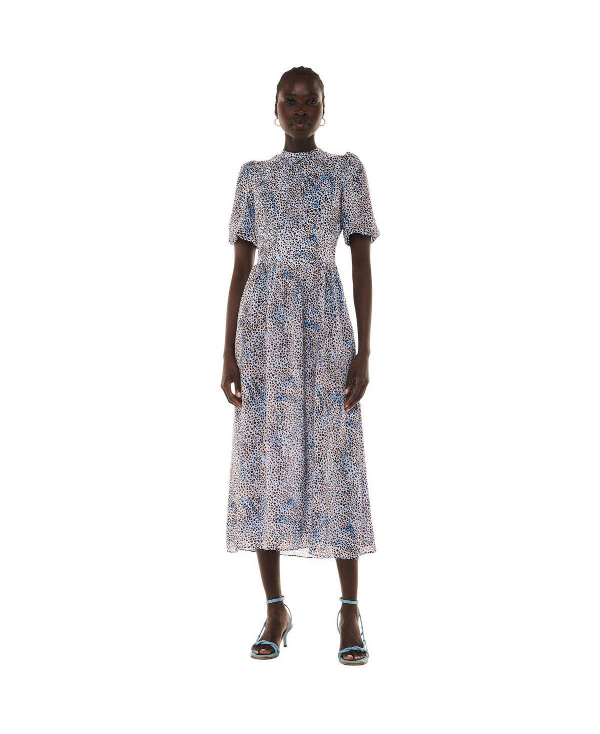 Whistles Women’s High Neck Fit and Flare Midi Dress – Blue/multi Whistles Women’s High Neck Fit and Flare Midi Dress – Blue/multi