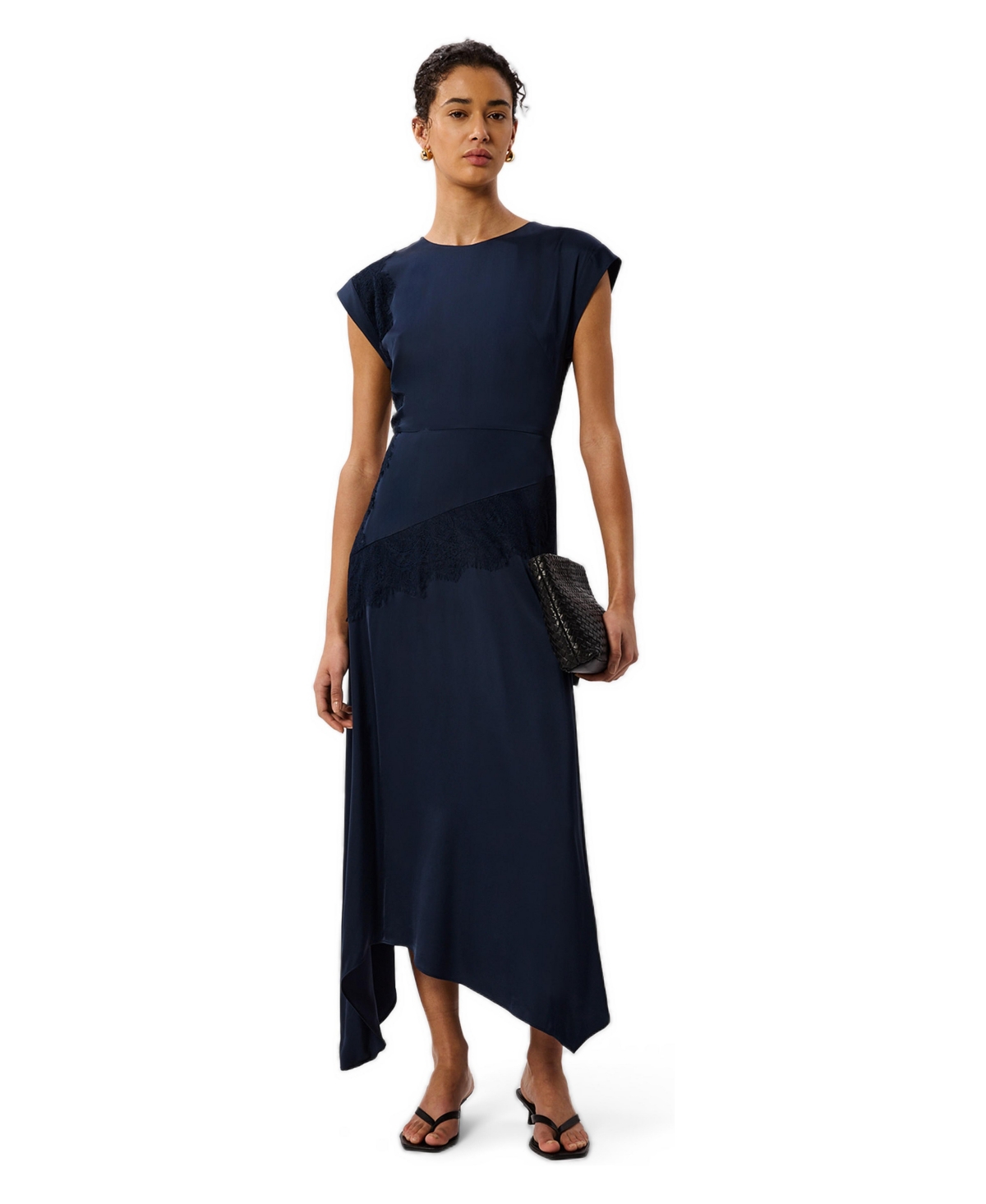Whistles Women’s Lace Insert Asymmetric Midi Dress – Navy Whistles Women’s Lace Insert Asymmetric Midi Dress – Navy