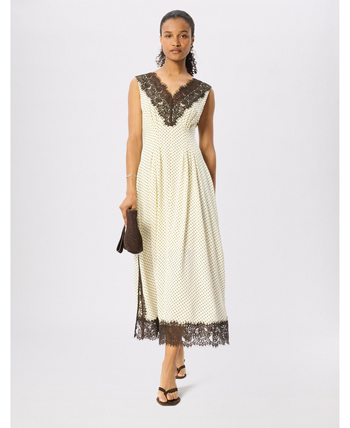 Whistles Women’s Lace V-Neck Spot Midi Dress – Yellow/multi Whistles Women’s Lace V-Neck Spot Midi Dress – Yellow/multi