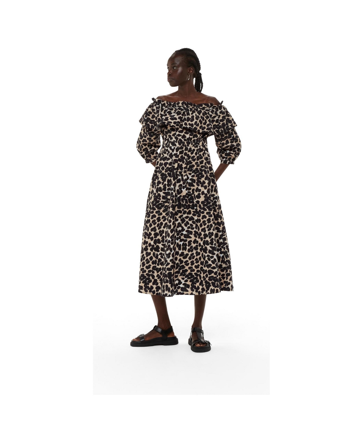 Whistles Women’s Leopard Spot Bardot Midi Dress – Leopard print Whistles Women’s Leopard Spot Bardot Midi Dress – Leopard print