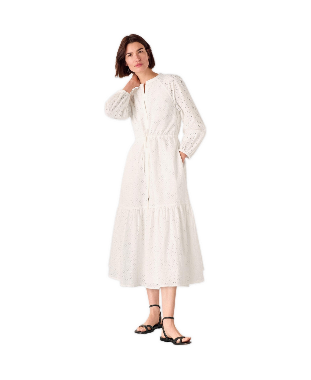 Whistles Women’s Long Sleeve Broderie Midi Dress – White Whistles Women’s Long Sleeve Broderie Midi Dress – White
