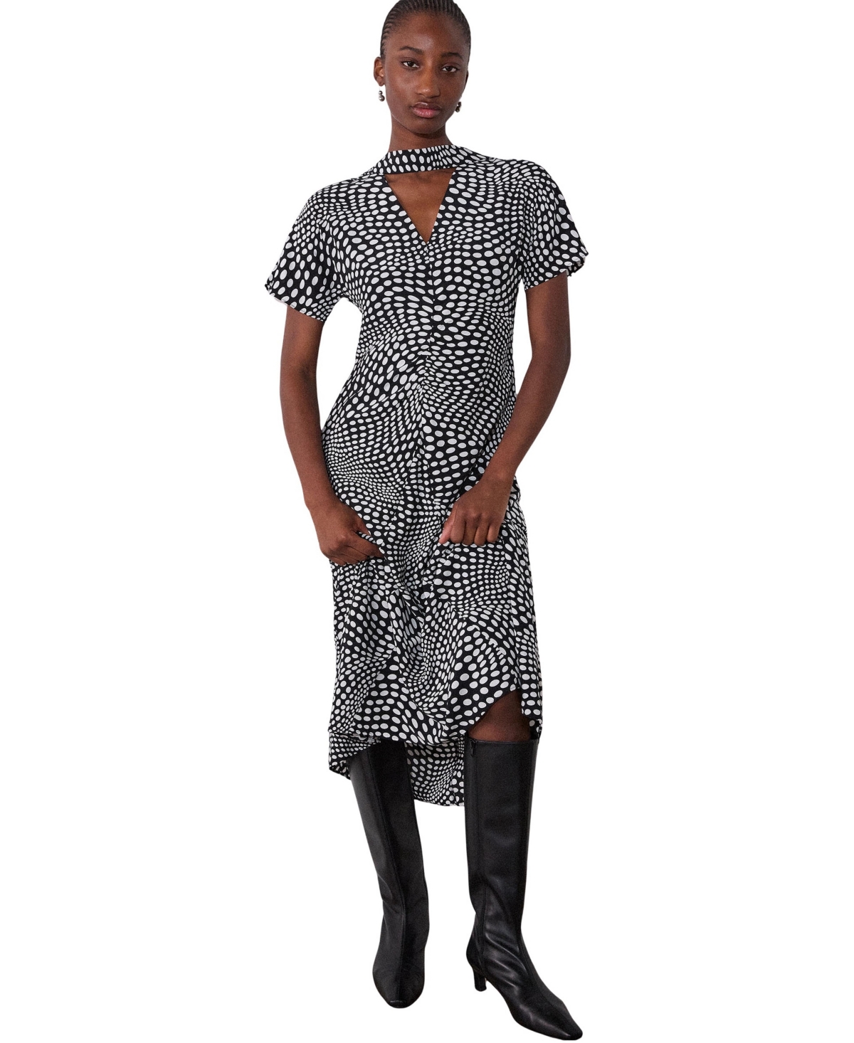 Whistles Women’s Mixed Dot Scarf Midi Dress – Blk/white