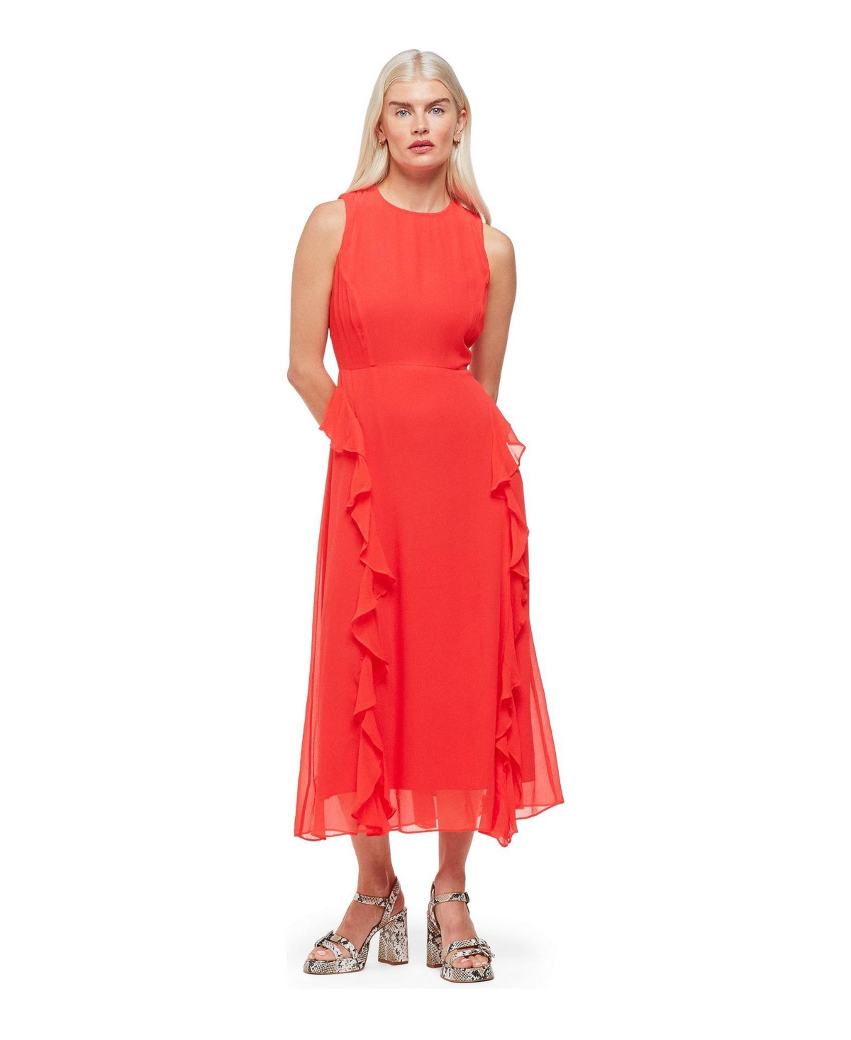 Whistles Women’s Nellie Frill Detail Midi Dress – Red Whistles Women’s Nellie Frill Detail Midi Dress – Red
