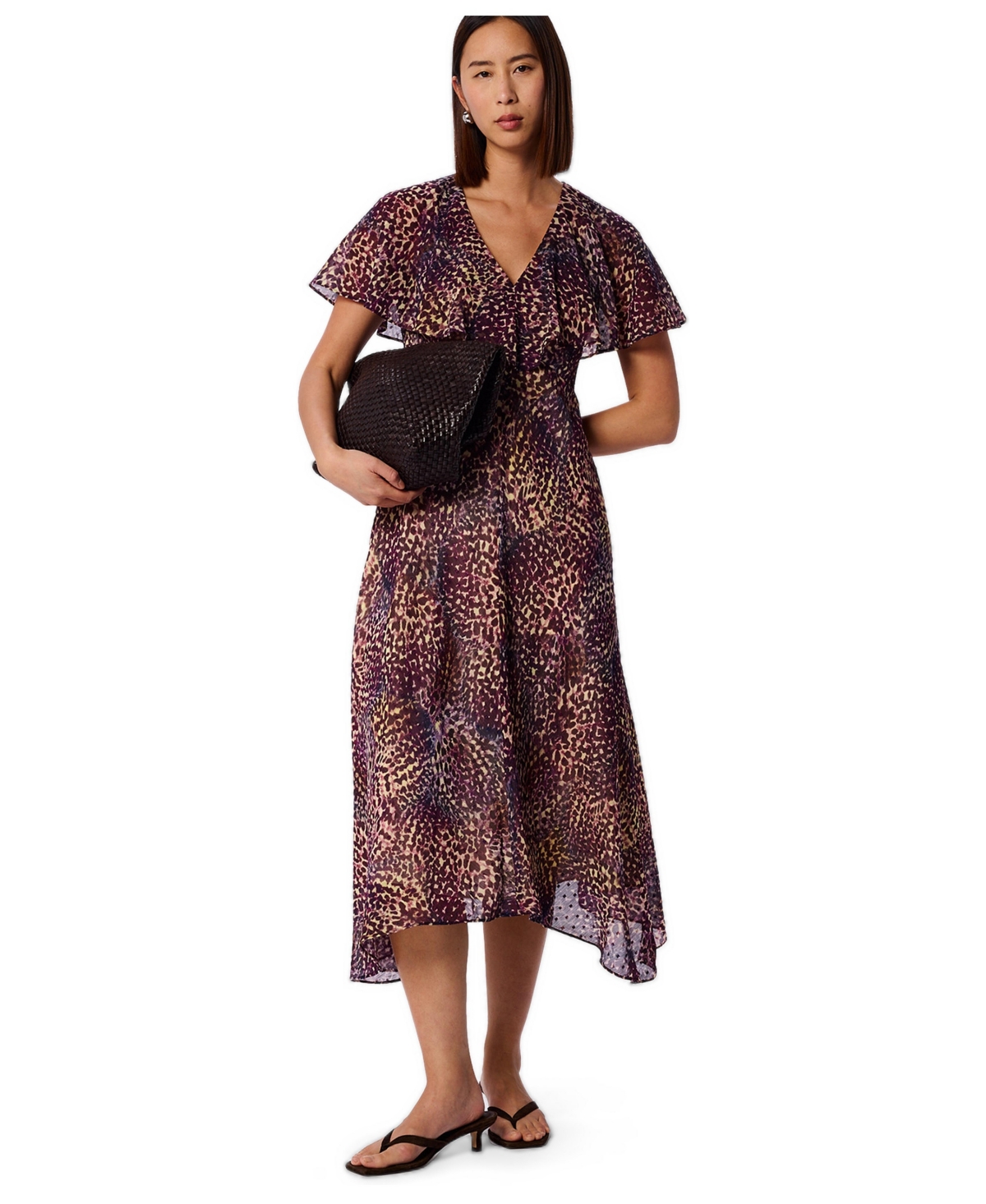 Whistles Women’s Orchid Print V-Neck Midi Dress – Purp/multi