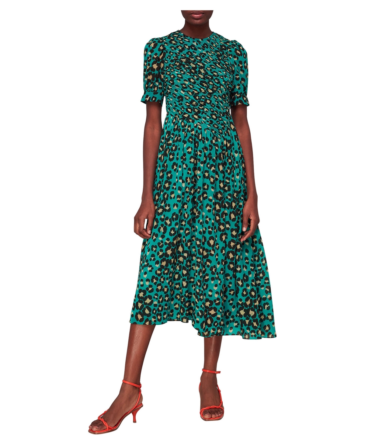 Whistles Women’s Painted Leopard Shirred Dress – Green/multi Whistles Women’s Painted Leopard Shirred Dress – Green/multi